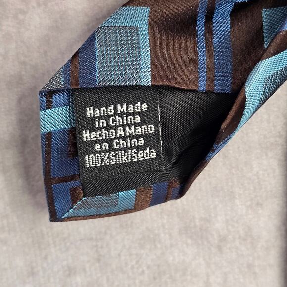 Covington Blue Brown Geometric Square Executive Silk Executive Neck Tie Men's - Picture 5 of 6